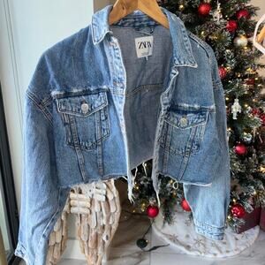 Zara Cropped Light Blue Denim Jean Jacket
